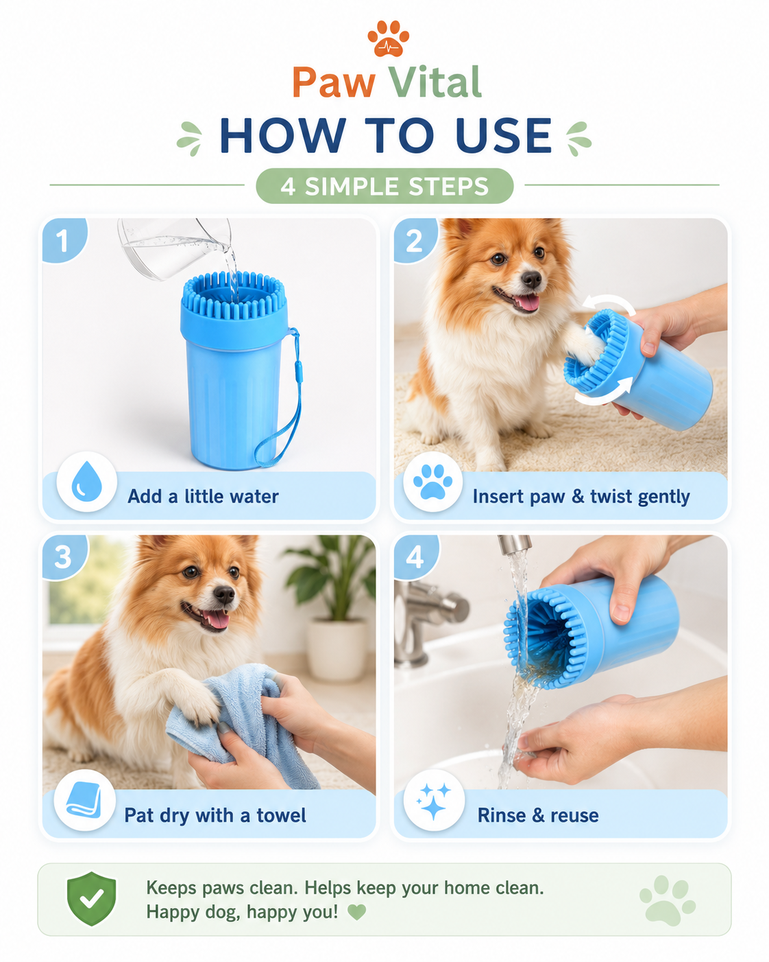 PawVital PawSpa 2-in-1 Dog Paw Cleaner & Grooming Brush — No More Muddy Floors | Soft Silicone | Small to Large Dogs